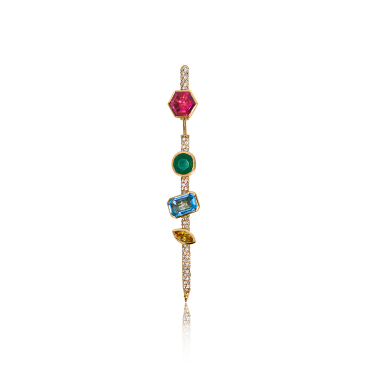 Vira Pin Earring Yellow Gold with Colored Gemstones