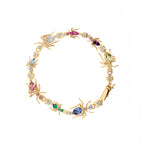 Ant Tennis Bracelet, 14K Gold and Colored Gemstones and White Diamonds