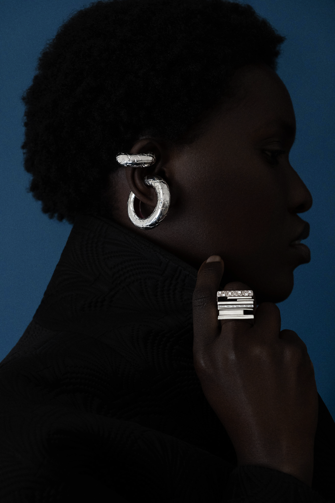 Cocoerow Beatrice Ear Cuff Okuta Collection Sterling Silver Sculptural Fine Jewelry On Model Collection Page