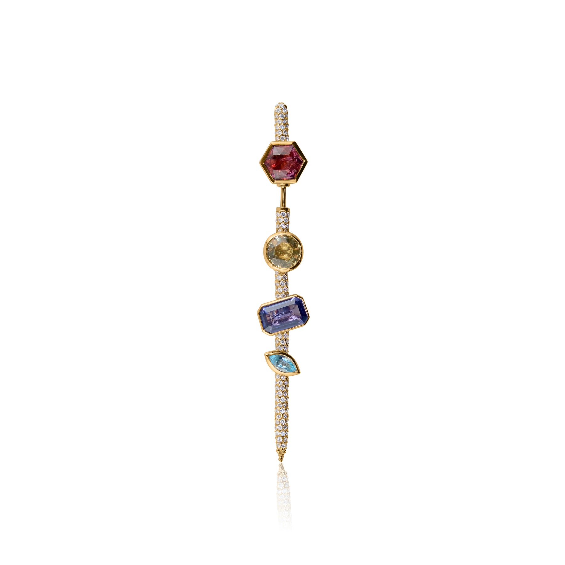 Vira Pin Earring in Yellow Gold with Pave Diamonds