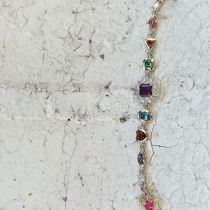 Cocoerow Awon Obirin Necklace Kokoro Okuta Obirin Collection Purple Sapphire Diamonds Sculptural Fine Jewelry Top View