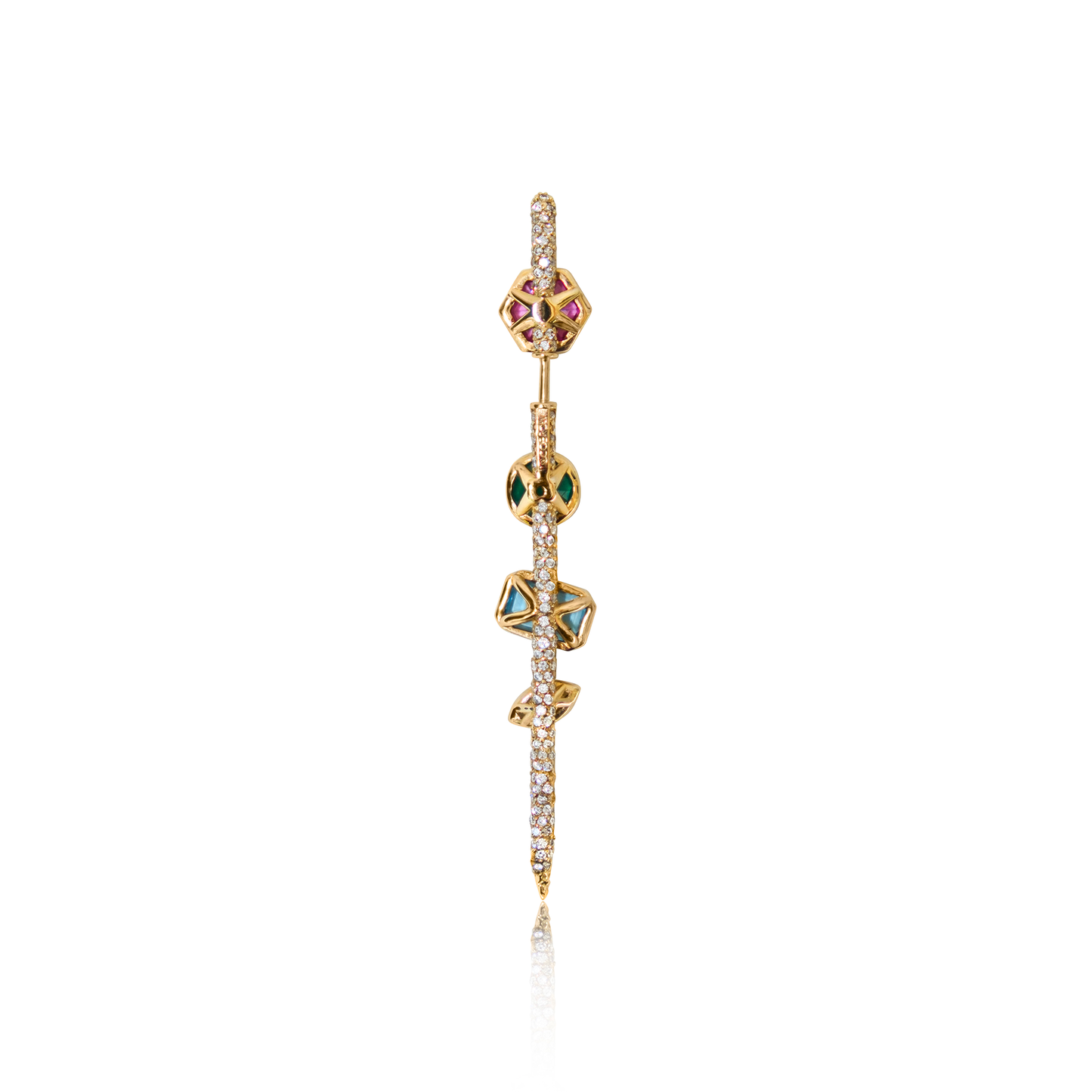 Vira Pin Earring Yellow Gold with Colored Gemstones