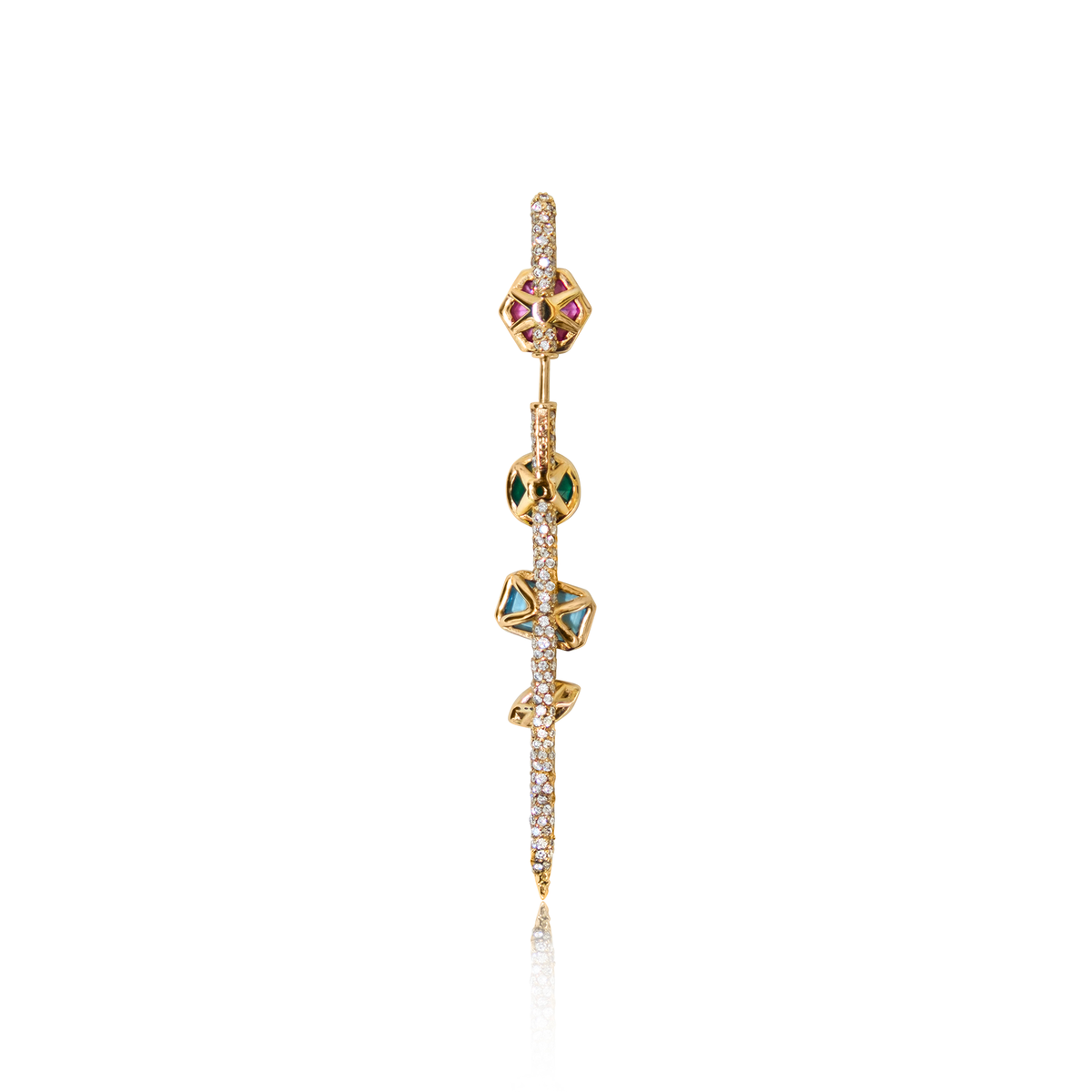 Vira Pin Earring, 14K Gold and Colored Gemstones