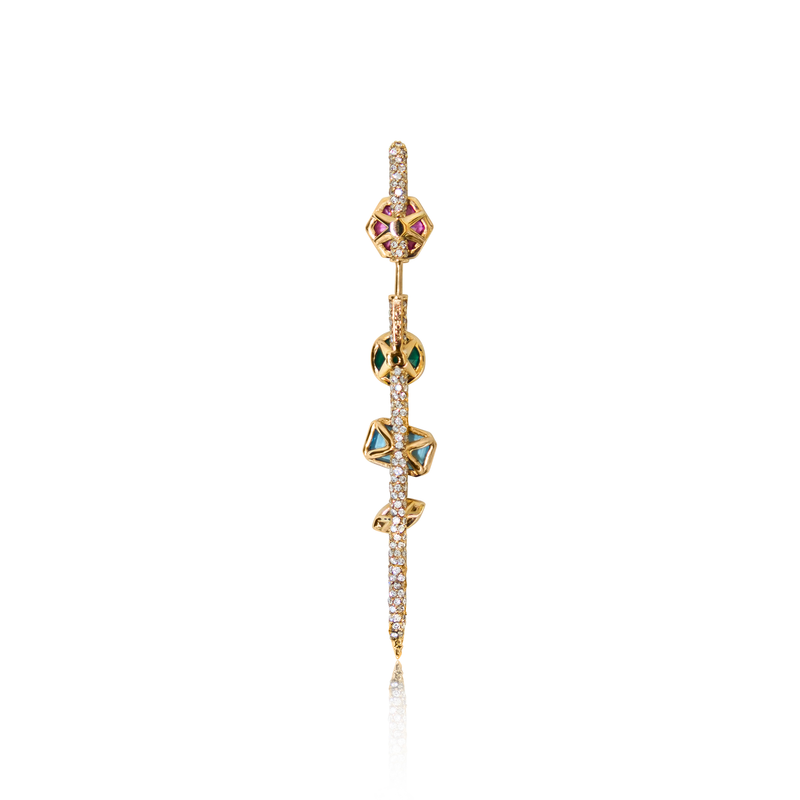 Vira Pin Earring Yellow Gold with Colored Gemstones