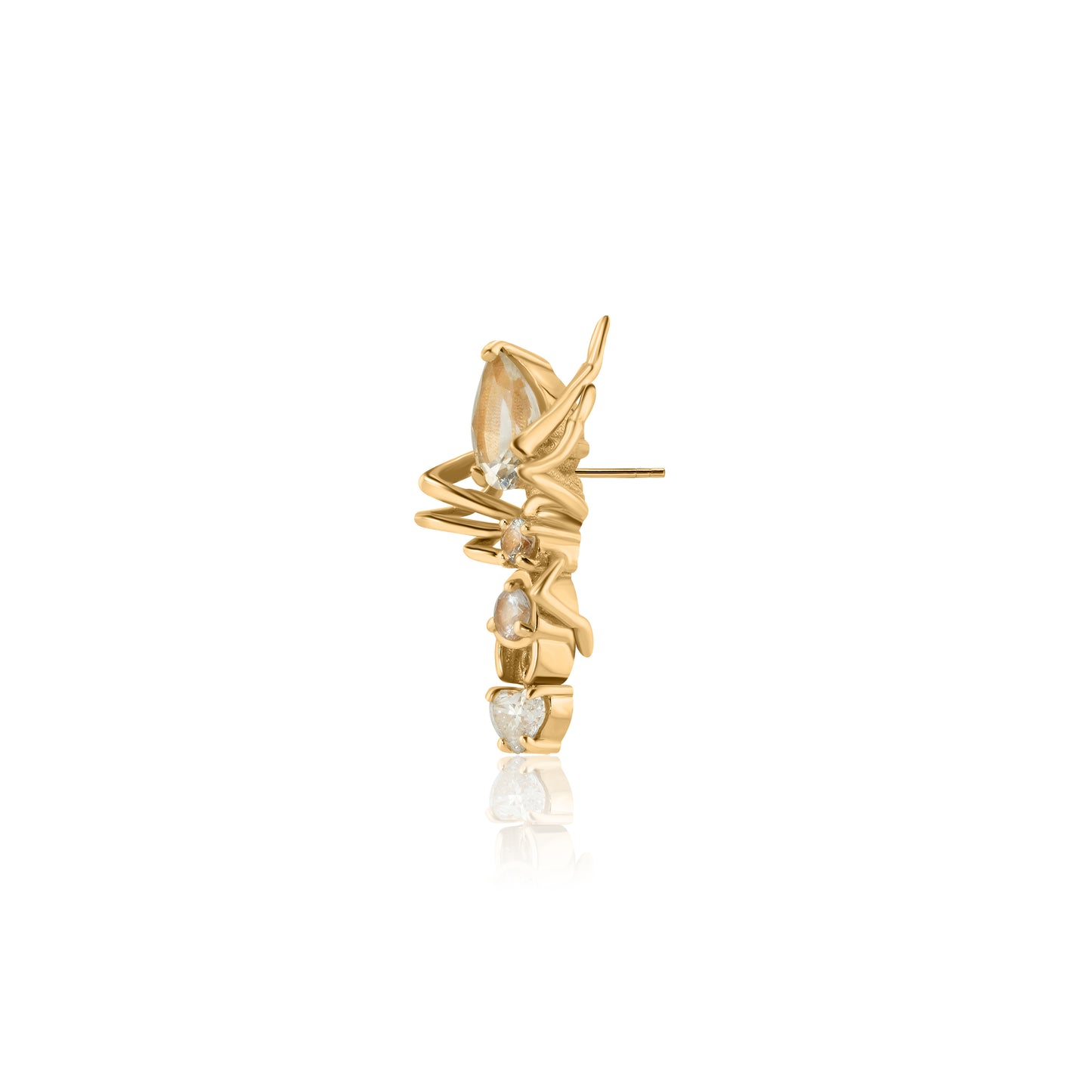 Kokoro Stud Earring in Yellow Gold with White Sapphires