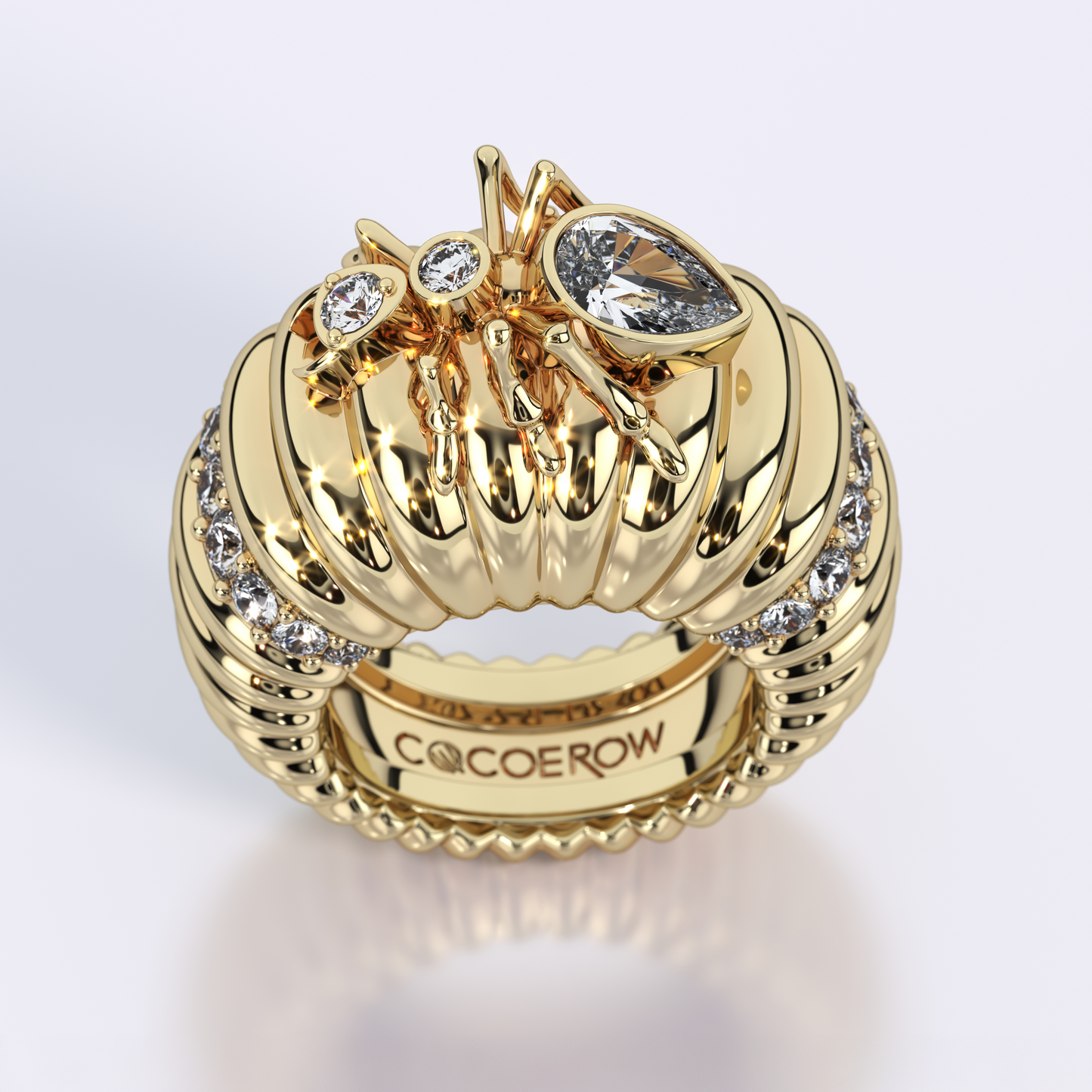 Cocoerow Ant Cocktail Ring Kokoro Collection 18K Yellow Gold Sculptural Fine Jewelry Side View