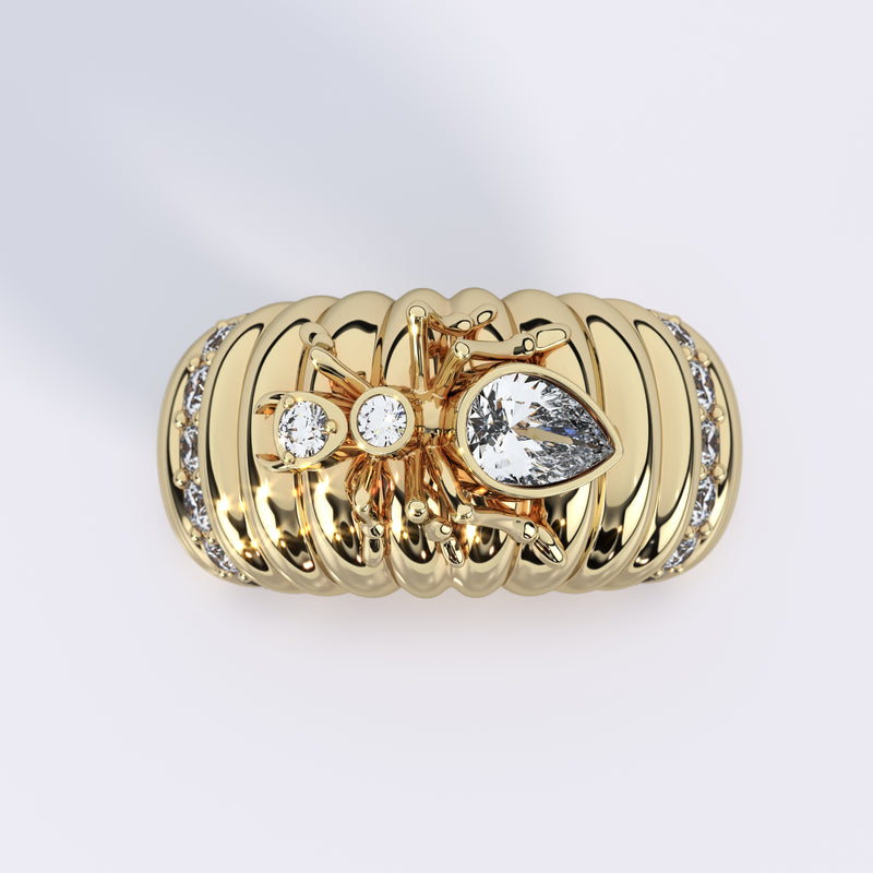 Cocoerow Ant Cocktail Ring Kokoro Collection 18K Yellow Gold Sculptural Fine Jewelry Top View