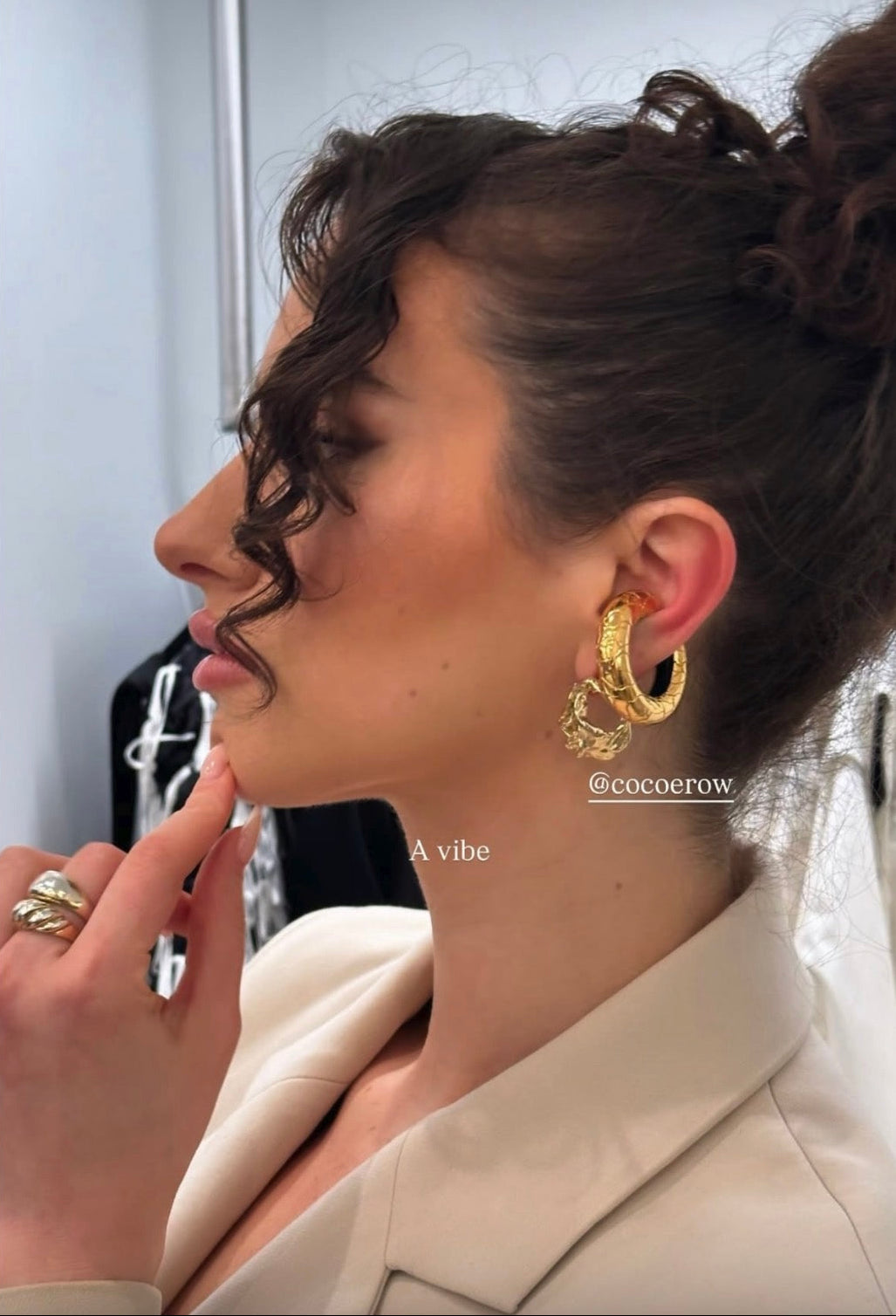 Cocoerow Beatrice Ear Cuff 14K Yellow Gold Okuta Collection Sculptural Fine Jewelry Press Page On Model