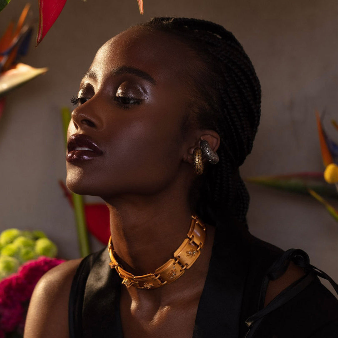 Cocoerow Beatrice Ear Cuff Okuta Collection Black Gold Sculptural Fine Jewelry