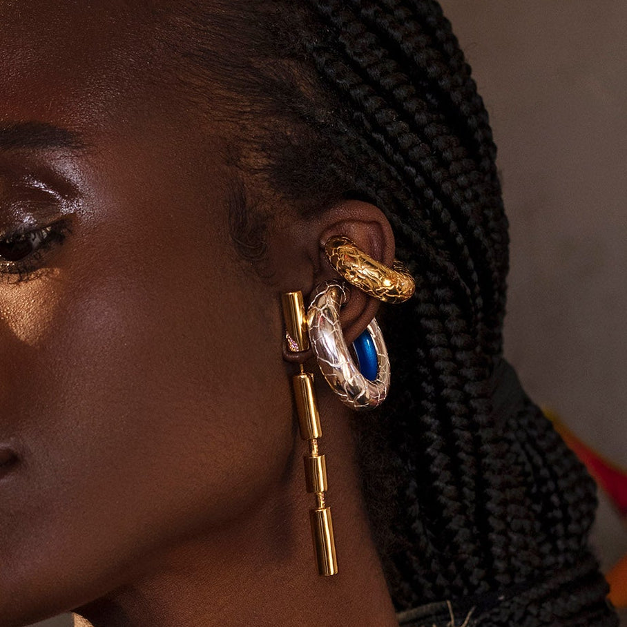 Cocoerow Beatrice Large Silver Ear Cuff Okuta Collection Sculptural Fine Jewelry On Model