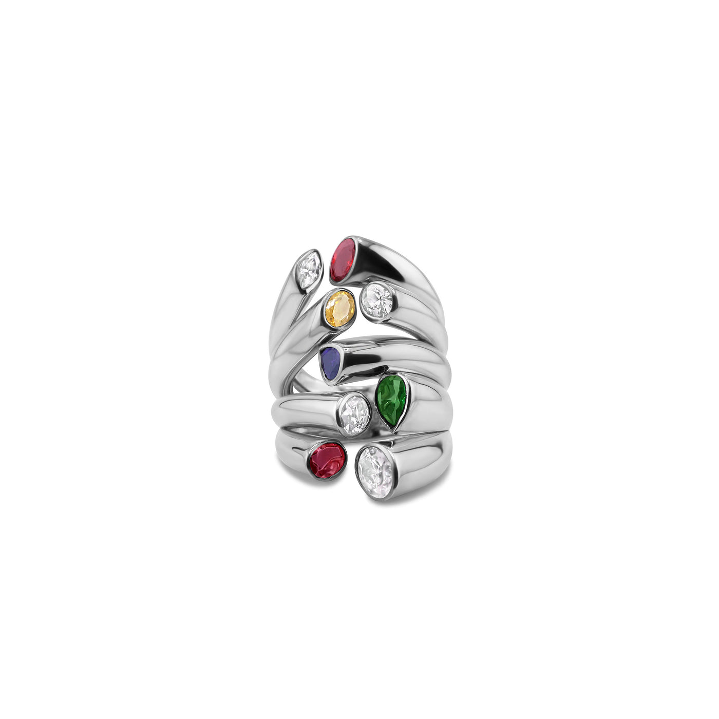 Cocoerow Bella Ring Sterling Silver Gemstones Sculptural Fine Jewelry Front View