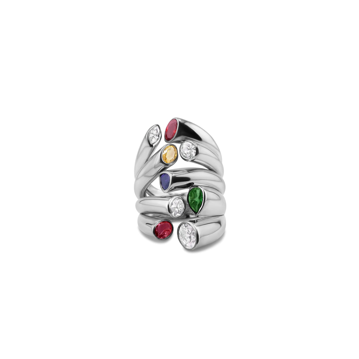 Cocoerow Bella Ring Sterling Silver Gemstones Sculptural Fine Jewelry Front View
