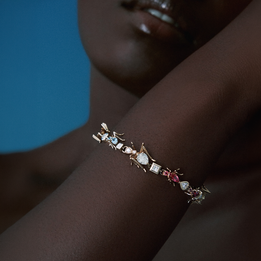 Ant Tennis Bracelet Yellow Gold and Colored Gemstones