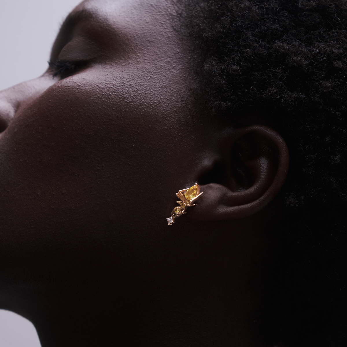 Kokoro Stud Earring, 14K Gold and Yellow Sapphire