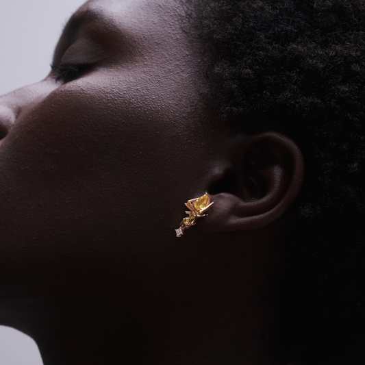 Kokoro Stud Earring, 14K Gold and Yellow Sapphire