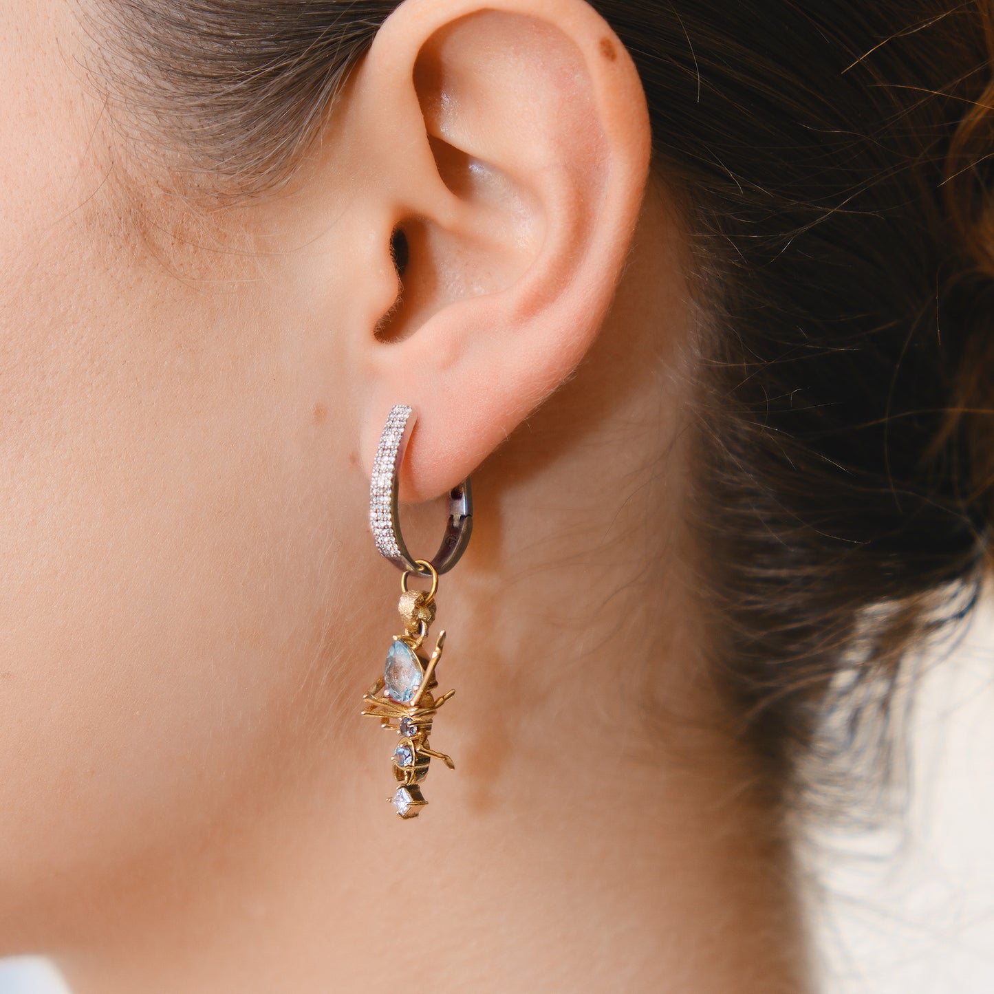 Cocoerow Kokoro Ant Pendant 14K Gold Aquamarine Diamond Sade Earring Sculptural Fine Jewelry