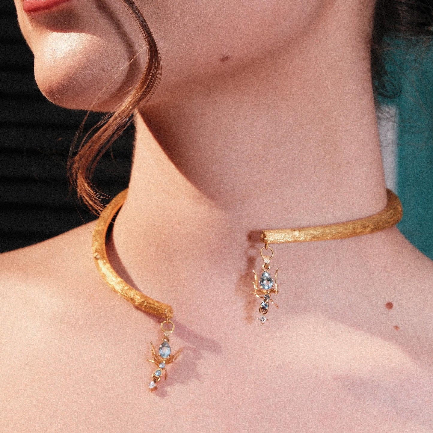 Cocoerow Kokoro Ant Pendant 14K Gold Aquamarine Diamond Tree Choker Sculptural Fine Jewelry