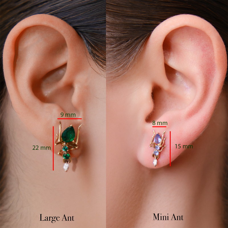 Cocoerow Kokoro Ant Stud Earring 14K Yellow Gold Sculptural Fine Jewelry Scale Measurement Reference