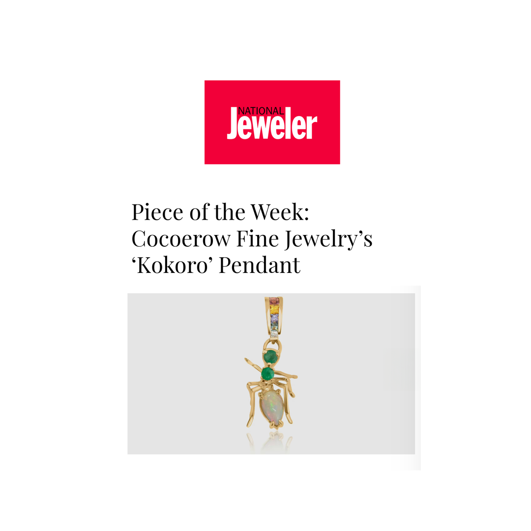 Cocoerow Kokoro Opal Ant Gold Pendant 18K Yellow Gold National Jeweler Magazine Press Feature