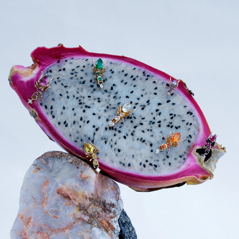Cocoerow Kokoro Stud Earring 14K White Gold Ruby Diamond Sculptural Fine Jewelry Concept Campaign