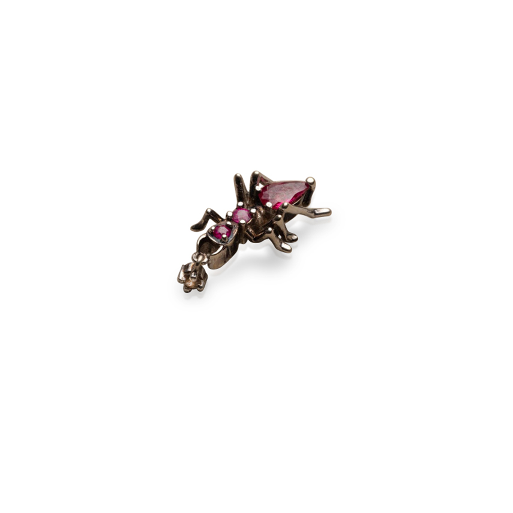 Cocoerow Kokoro Stud Earring 14K White Gold Ruby Diamond Sculptural Fine Jewelry