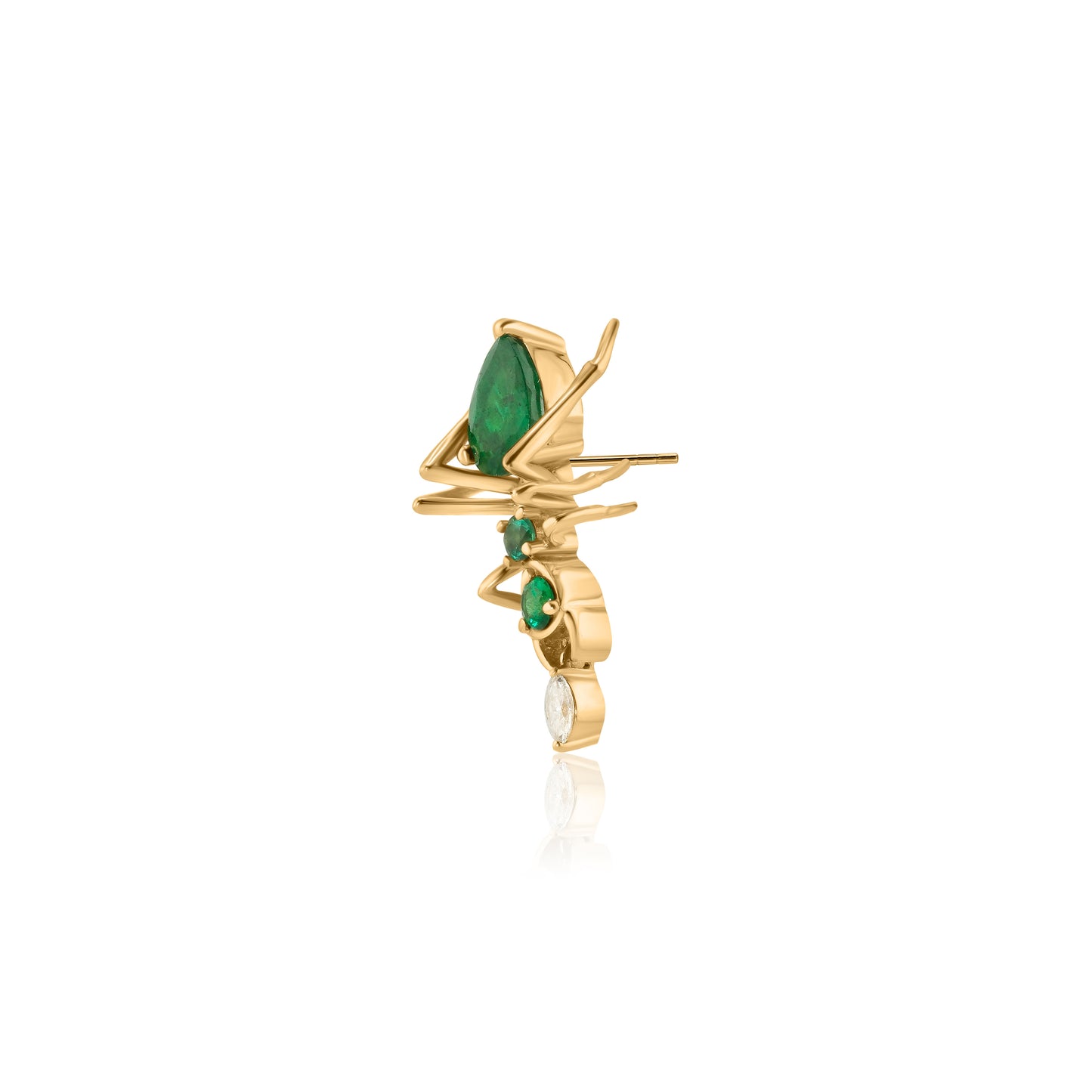 Cocoerow Kokoro Stud Earring 14K Yellow Gold Emerald Diamond Sculptural Fine Jewelry Front View