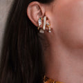Cocoerow Kokoro Stud Earring 14K Yellow Gold White Sapphire Heart Shaped Diamond Sculptural Fine Jewelry Concept Campaign