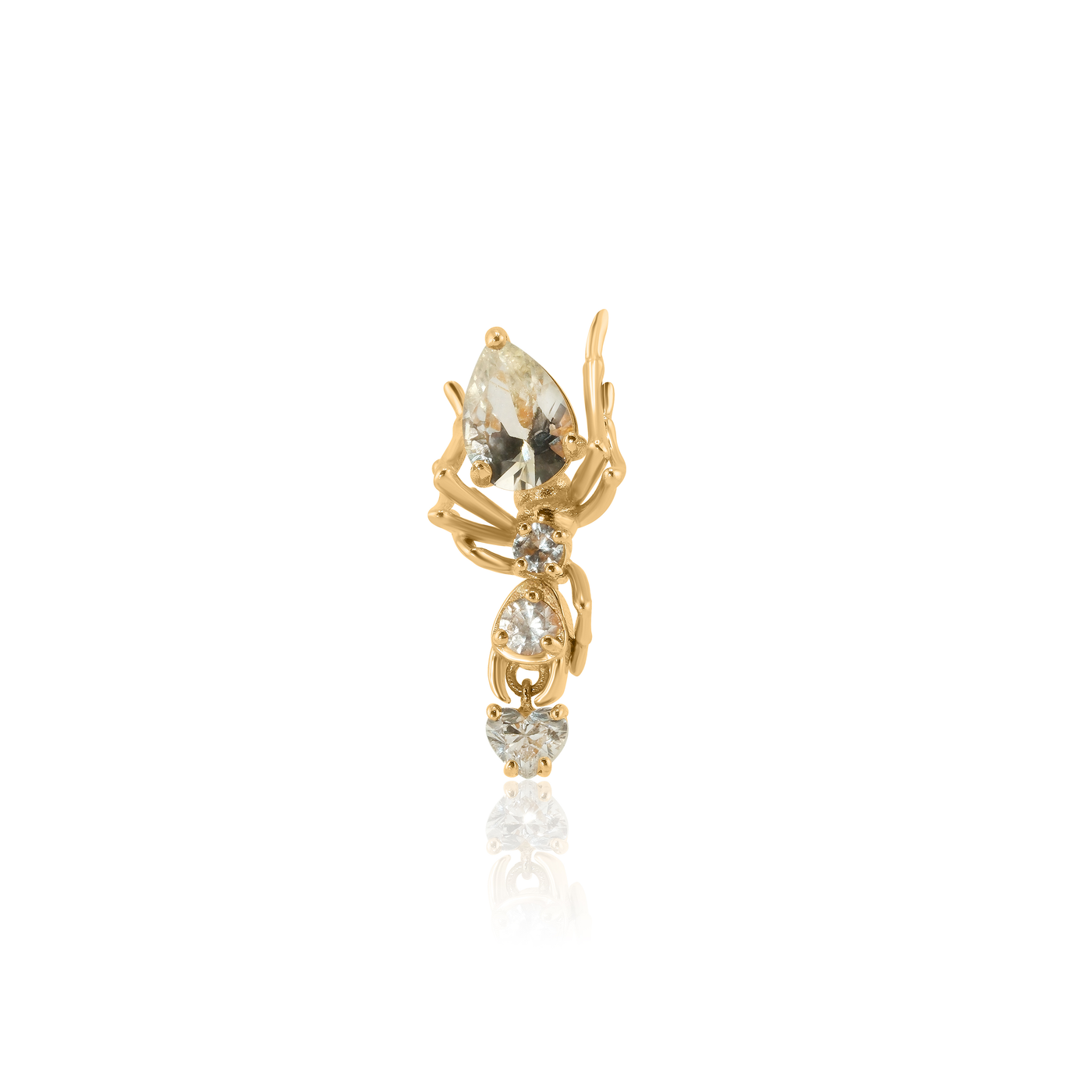 Cocoerow Kokoro Stud Earring 14K Yellow Gold White Sapphire Heart Shaped Diamond Sculptural Fine Jewelry