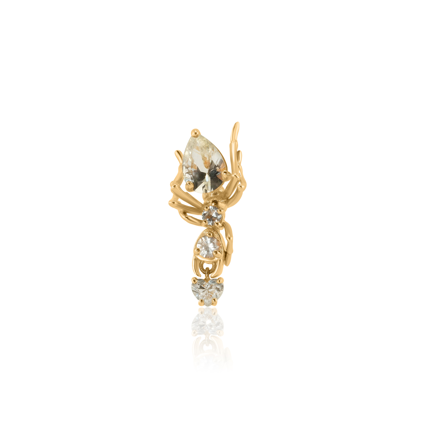 Cocoerow Kokoro Stud Earring 14K Yellow Gold White Sapphire Heart Shaped Diamond Sculptural Fine Jewelry