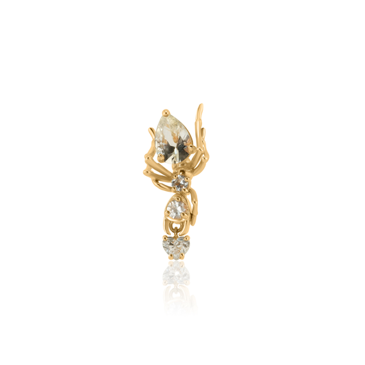 Cocoerow Kokoro Stud Earring 14K Yellow Gold White Sapphire Heart Shaped Diamond Sculptural Fine Jewelry
