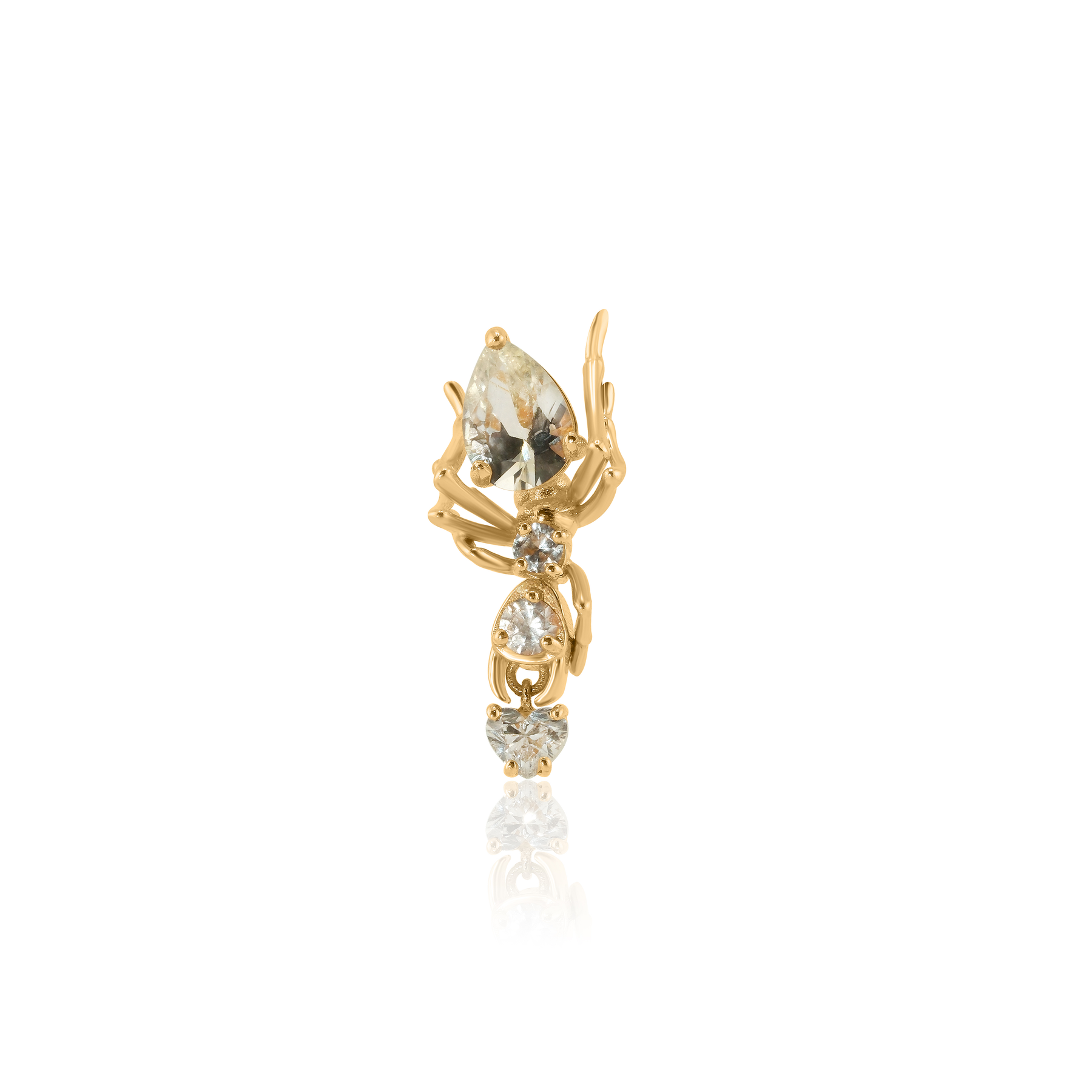Cocoerow Kokoro Stud Earring 14K Yellow Gold White Sapphire Heart Shaped Diamond Sculptural Fine Jewelry