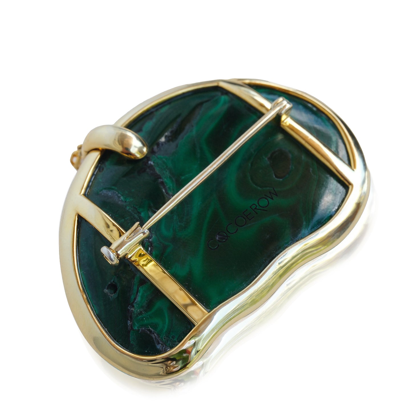 Cocoerow Malachite Ear Brooch Back View Sculptural Fine Jewelry