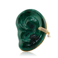 Cocoerow Malachite Hand Carved Ear Brooch Gold Backing Okuta Collection Sculptural Fine Jewelry