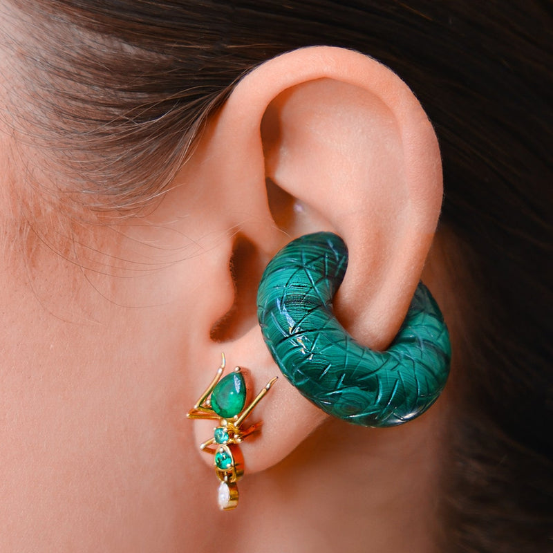 Cocoerow Mini Beatrice Malachite Ear Cuff Okuta Collection Sculptural Fine Jewelry On Model