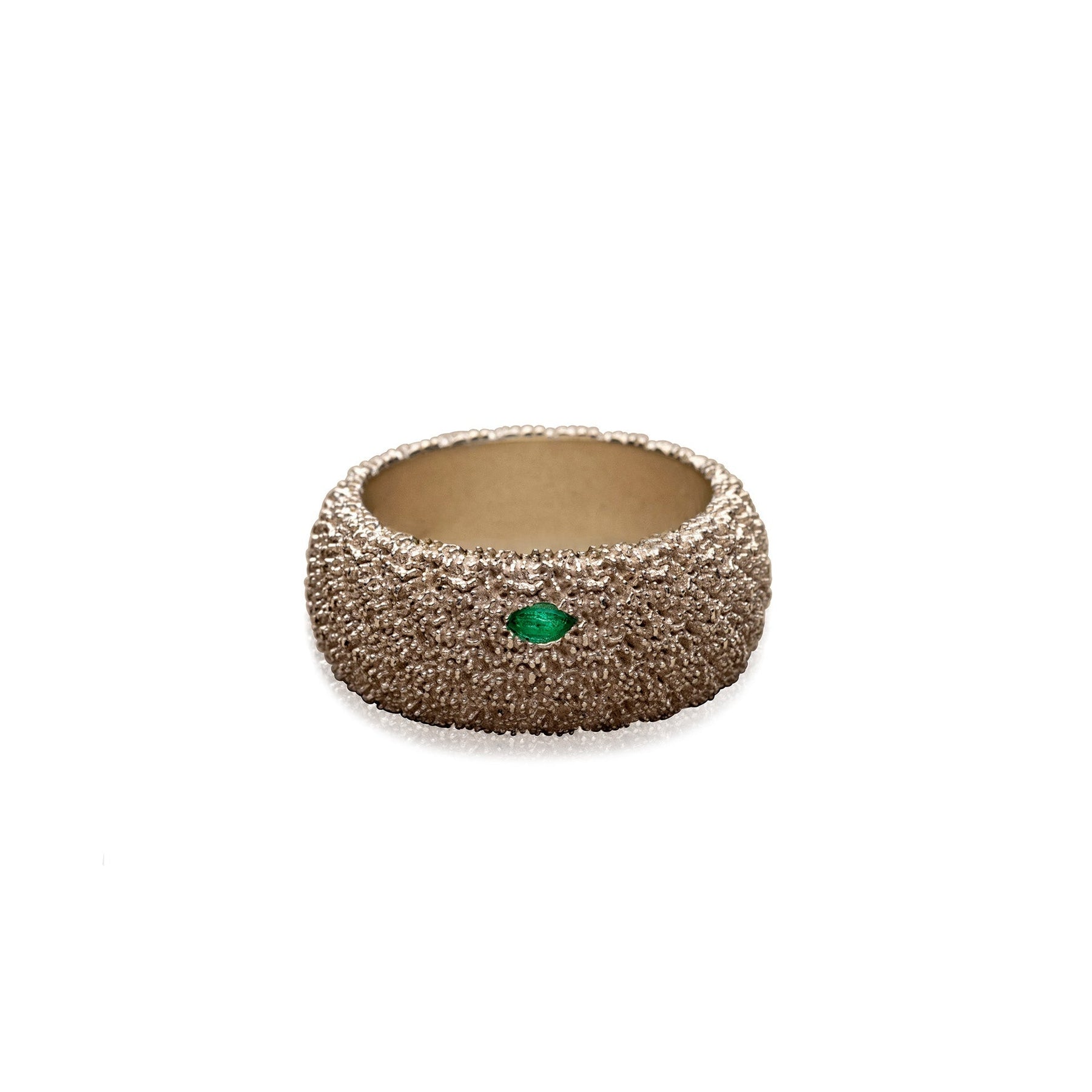 Cocoerow Nira Ring Okuta Collection Sterling Silver Green Emerald Sculptural Fine Jewelry
