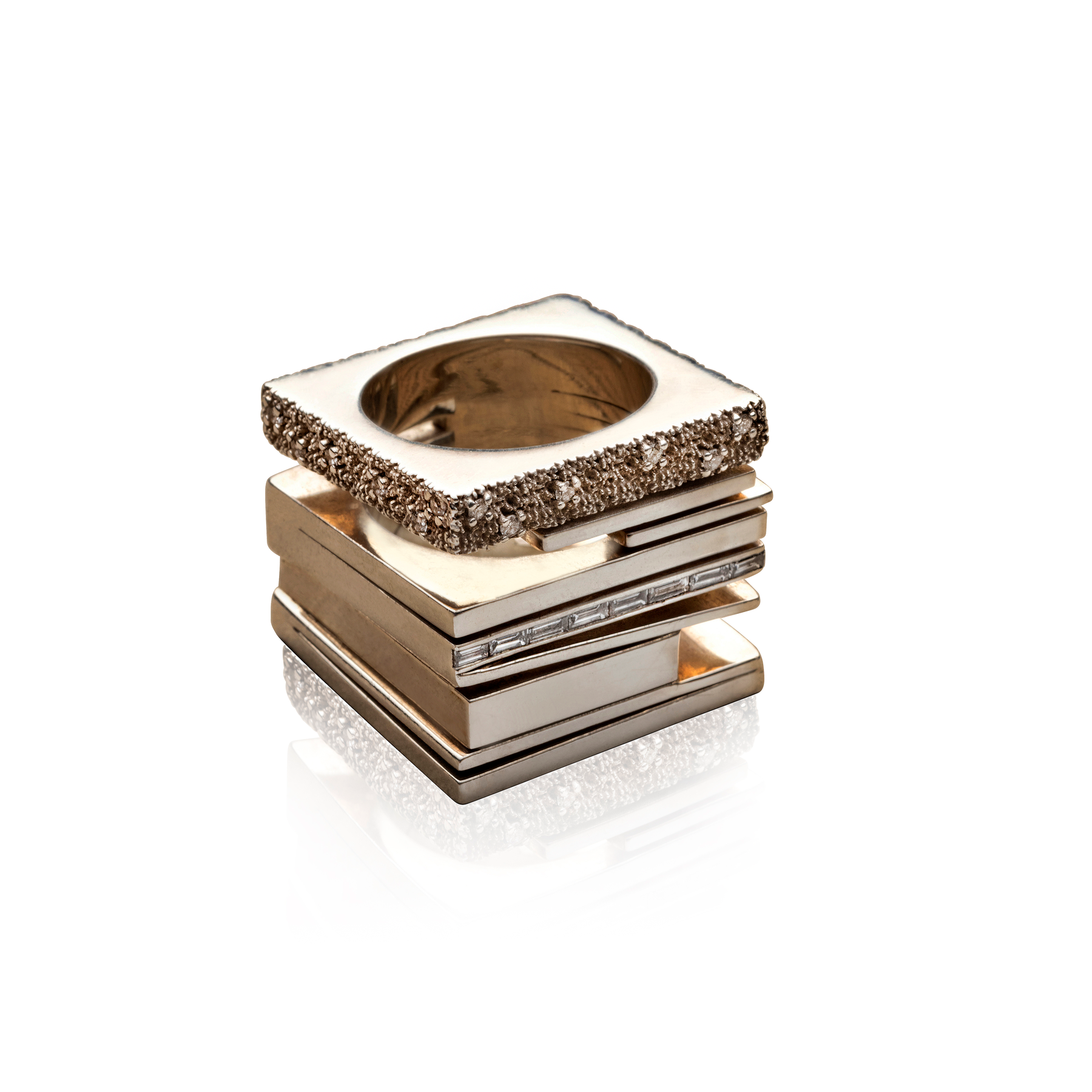 Cocoerow Nomi Ring Okuta Collection Sterling Silver Diamonds Sculptural Fine Jewelry