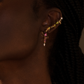 Cocoerow Olofin Earring 14K Yellow Gold Amethyst Peridot Diamond Sculptural Fine Jewelry On Model Side View