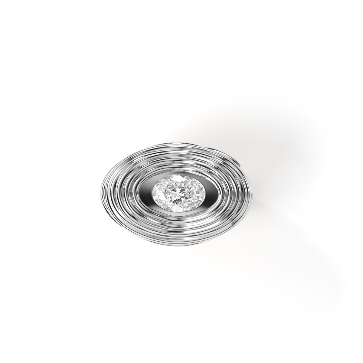 Cocoerow Pasta Ring 14K White Gold Oval Diamond Sculptural Fine Jewelry Front View