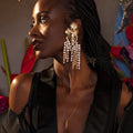 Cocoerow Statement Earring 14K Yellow Gold Crystal Sculptural Fine Jewelry On Model Side View