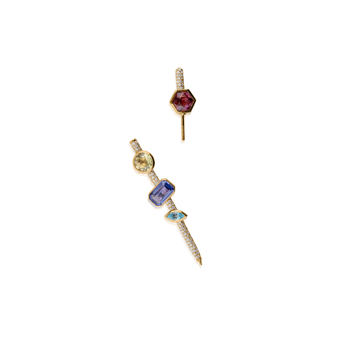 Cocoerow Vira Earring 14K Yellow Gold Natural Gemstones Diamonds Sculptural Fine Jewelry