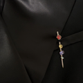 Cocoerow Vira Earring Brooch 14K Yellow Gold Diamonds Sculptural Fine Jewelry Modeled on jacket