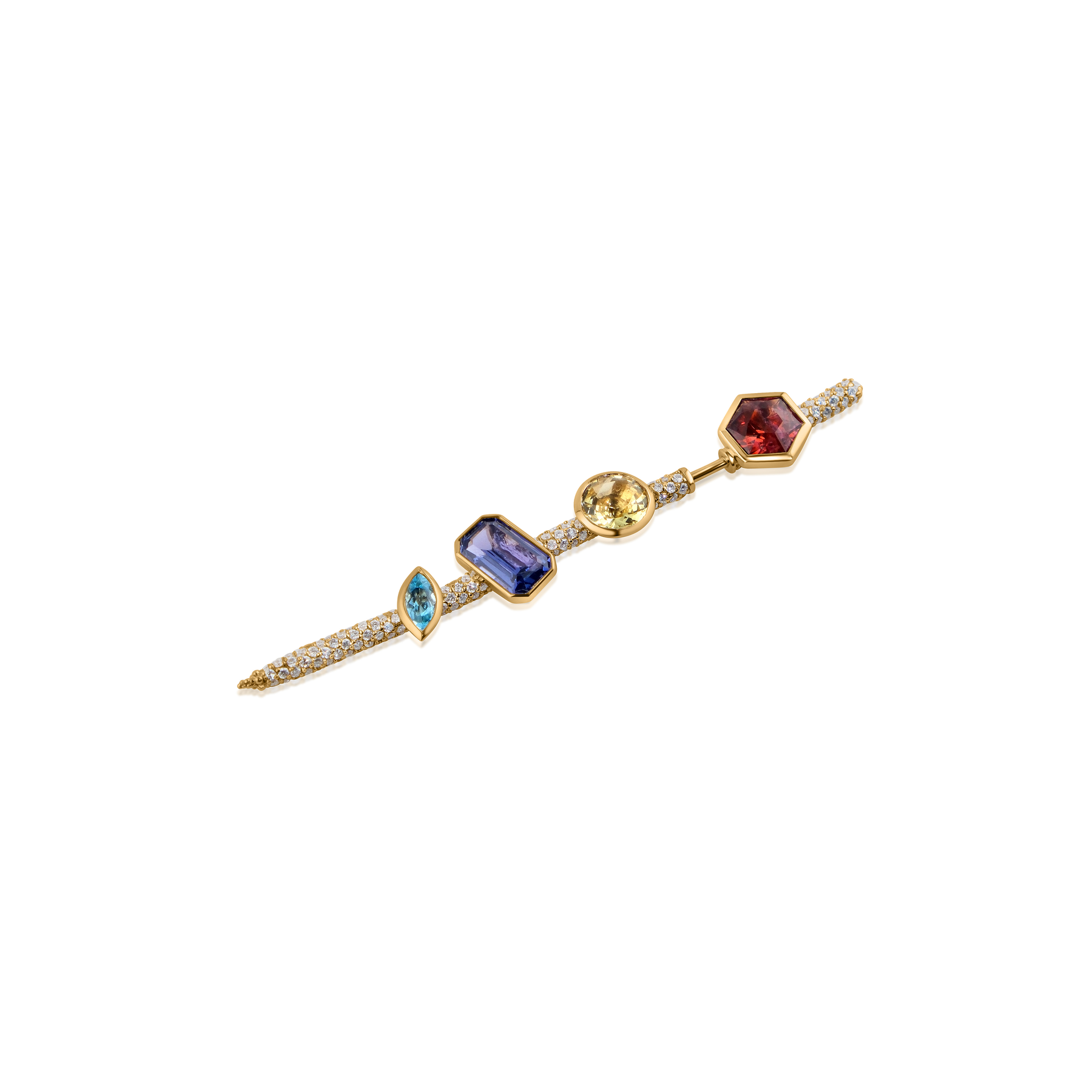 Vira Pin Earring in Yellow Gold with Pave Diamonds