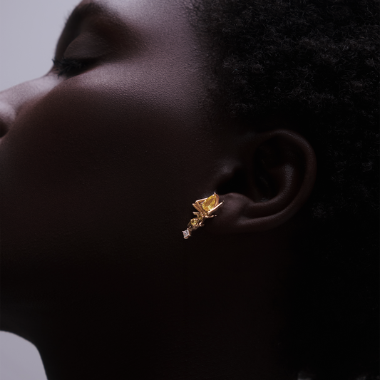 Kokoro Stud Earring, 14K Gold and Yellow Sapphire