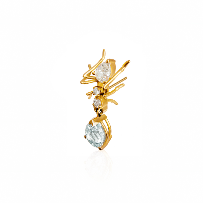 Kokoro Large Stud Earring, 18K Gold and Aquamarine and Diamonds