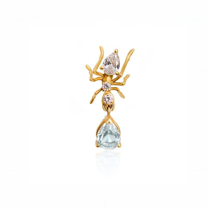 Kokoro Large Stud Earring, 18K Gold and Aquamarine and Diamonds